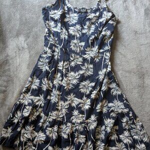 ANA A New Approach Navy Blue Sun Dress Palm Trees Spaghetti Strap Rayon XS